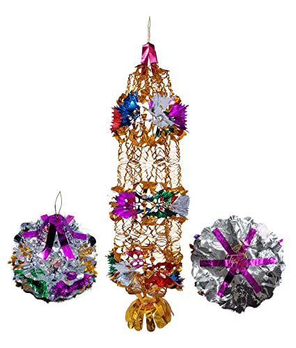 Image of Classic Metallic Folding Paper Hanging Lamps Chandeliers Garland (Multicolor) (Medium Triple Hawa Mahal, 6 Pieces)