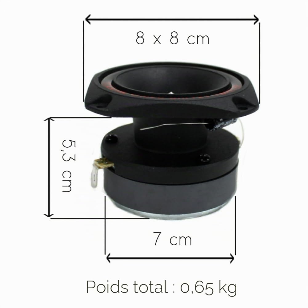 KIT Set pour Pyramid TW44 1 Super Tweeter Driver Titane Noir 8 cm x 8 cm, 150 Watt rms 300 Watt Max, pour portières de Voiture, pour spl Racing, 1 pièce + condensateur Offert