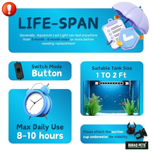 Image of Buraq Mix Color Aquarium Fish Tank Light-For Making Your Fish Tank Superior|Waterproof Ip68 Rated|Light Fully Submersible Decorative Lamp (Can Be Used Up To 2.5 Ft Tank,Mix Color) - Glass,Led