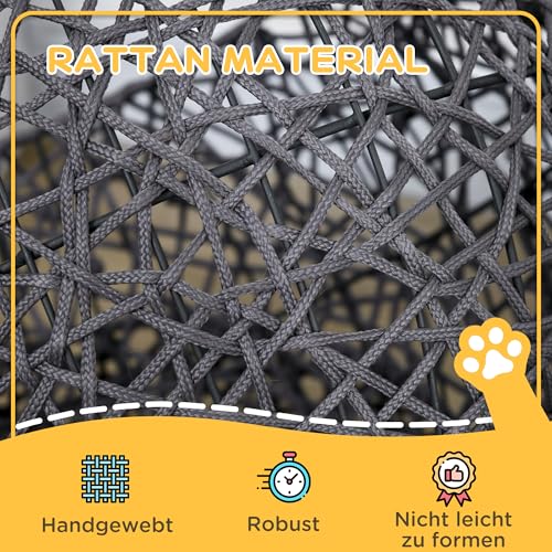 PawHut Katzenkorb, Katzenhöhle mit Kissen, Katzenhütte aus Polyester-Seil, Katzenbett mit Zylindrischem Sockel, Haustierbett, Violett+Cremeweiß, 50 x 50 x 60 cm
