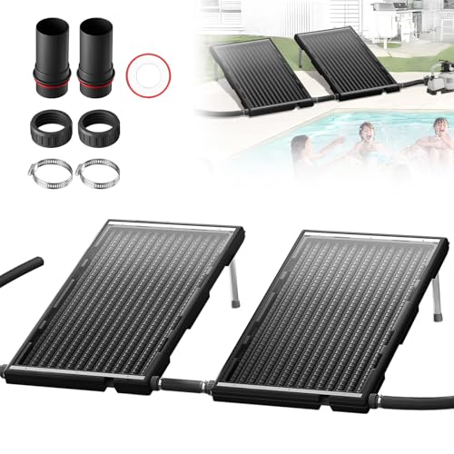 LZQ Poolheizung Solar Sonnenkollektor Solarheizung Pool Heizung Anschluss Ø 50mm für Warmwasser Schwimmbad Gartendusche, 111,5 x 66 x 6,5 cm Schwarz Rechteckig 2 Stück