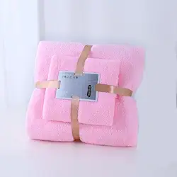 Jogo Toalha de Banho 70x140cm e Rosto 35x75cm Microfibra Alta Absorção, Secagem Rápida, Macia e Antimicrobiana, Tecido Ecológico, Leve, Ideal para Crianças e Adultos, Cores Personalizadas (Rosa)