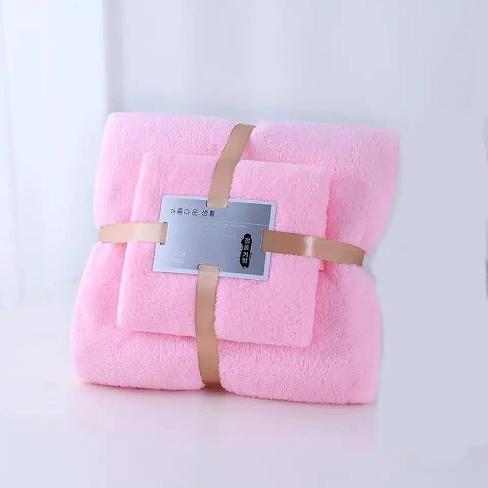 Jogo Toalha de Banho 70x140cm e Rosto 35x75cm Microfibra Alta Absorção, Secagem Rápida, Macia e Antimicrobiana, Tecido Ecológico, Leve, Ideal para Crianças e Adultos, Cores Personalizadas (Rosa)