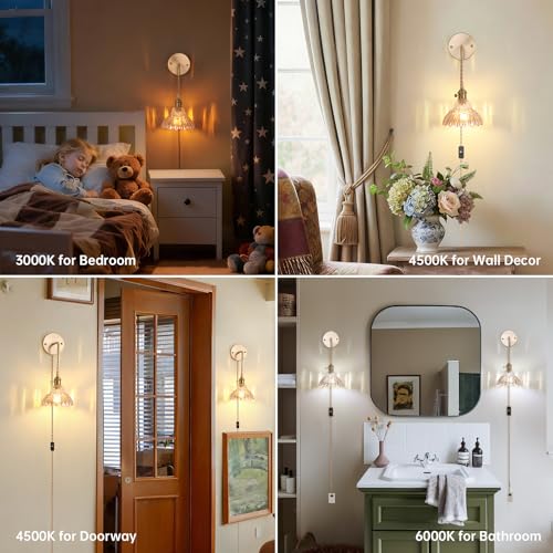 Image of Shenmoyl Vintage Plug in wall sconces Set of 2, 4.9FT Corded Wall Lamps with Amber Lily of The Glass Shade Hanging, sconces wall Decor for Bedroom Living Room Hallway Doorway