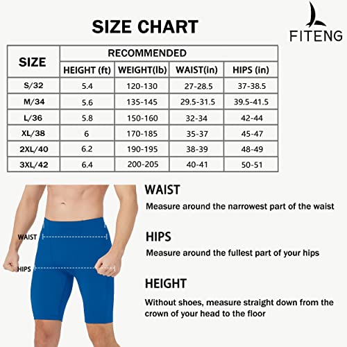 Fiteng Men's Swim Jammers - Athletic Training Endurance Swimsuits Racing Competition Swimwear Sizes: 32-42 Navy Blue #TOP5