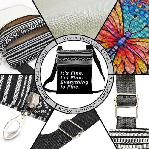Everything Is Fine Messenger Bag Small Ethnic Pattern Printed Adjustable Strap Crossbody Zipper Bag Funny Slogan Phone Bag Wallet Cute Shoulder Handbag for Women Friends4