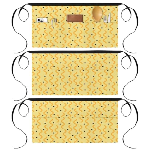 Lot de 3 demi-tabliers de chef à poches motif Memphis jaune
