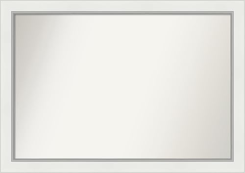 Amanti Art Espejo de baño blanco para sobre el fregadero, 37 x 52 pulgadas, espejo rectangular de EVA blanco y plateado, marco de madera moderno de