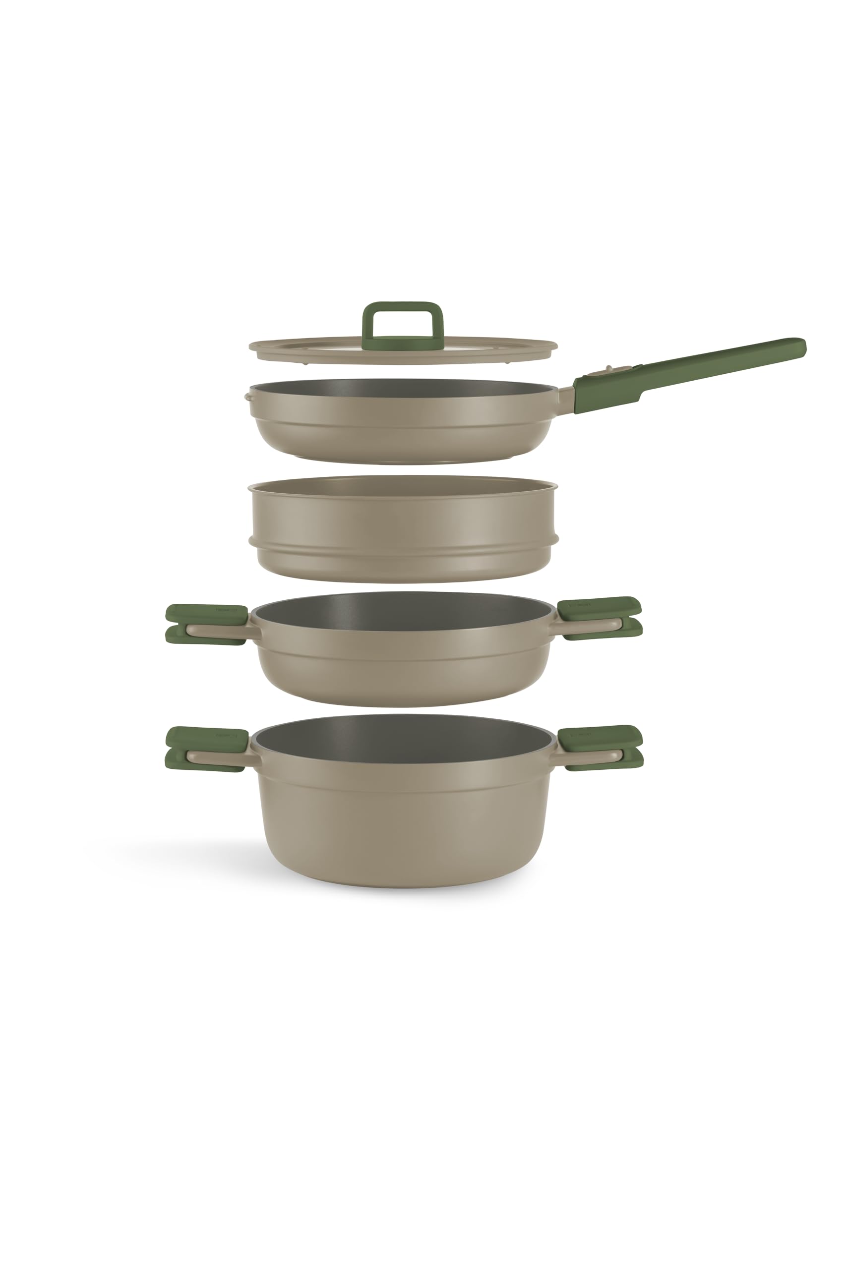 BRA Compac Pro Ceramic | Batterie de cuisine empilable 5 pièces | Tous Feux Dont Induction, Revêtement Antiadhésif Céramique