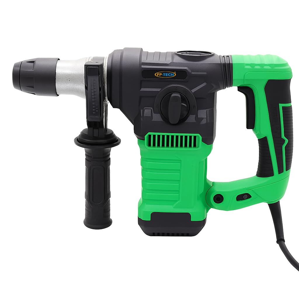 FP-TECH Martello Perforatore Demolitore 1500W 6J SDS Plus | 4 Funzioni, 6 Velocità Variabili, Anti-Vibrazione, Frizione di Sicurezza, Foratura e Scalpello con Valigetta