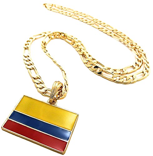 Gwood Colombia Flag Gold Color Pendant With 24 Inch Figaro Necklace #TOP1