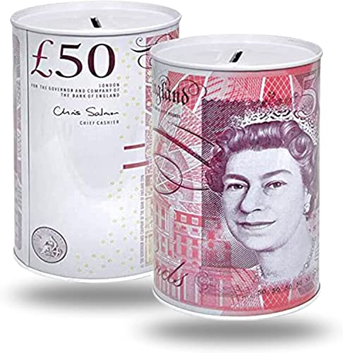NEW POUND NOTE MONEY COIN JAR 5 10 20 50 NOTES PIGGY BANK JAR TIN SAVING CASH | PIGGY BANK COIN TIN CASH TIN SAVINGS TIN MONEY BOX (50)