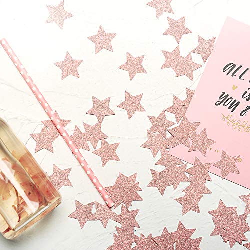 Image of MOWO Rose Gold Star Confetti Table Decoration, 1.2 inch, 200pc | Table Decoration, Wedding, Birthday Party