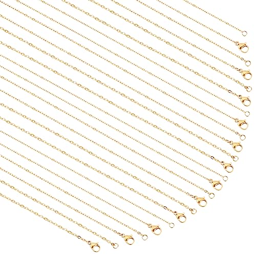 PH PandaHall 3 Sizes 18K Gold Plated Cable Chain 12pcs Long Necklace Chains Gold Necklaces, 45.7cm Necklace Chains for Women Men Charms Pendant Jewellery Gifts Making, 1/1.5/2mm Thick