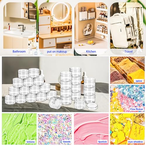 MotBach 40 PCS 15g Empty Plastic Containers with Clear Lids, Small Makeup Containers, 0.5oz Small Sample Jars Round Travel Cosmetic Jars with Spatulas for Liquid Cream Lotion Powder4