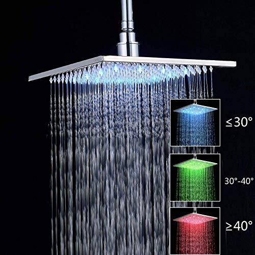 Rozin Chrome Finish LED Colors 12 Inches Top Shower Head Chrome Brass Rainfall Over-head Sprayer - Thumbnail 2