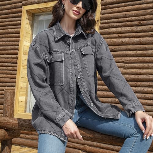 Women's Spring Denim Jacket-Lightweight Oversized Shacket with Soft Flannel Lining-Casual Everyday Wear2