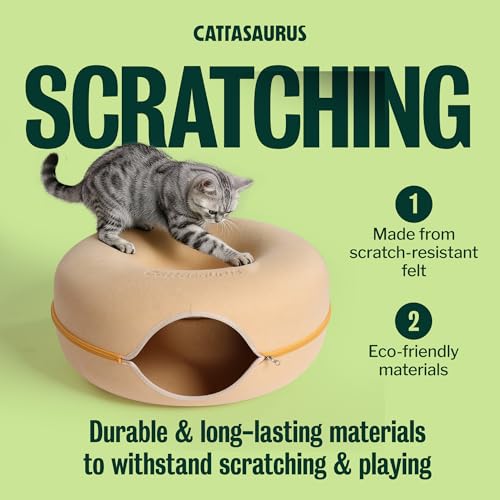Image of Cattasaurus Peekaboo Cat Cave Donut for Multiple & Large Cats up to 30-45 lbs, 3-in-1 Self Warming Cat Bed, Tunnel & Scratcher for Indoor Cats, Washable & Detachable Dog Bed (Pastel Macaron, Large)