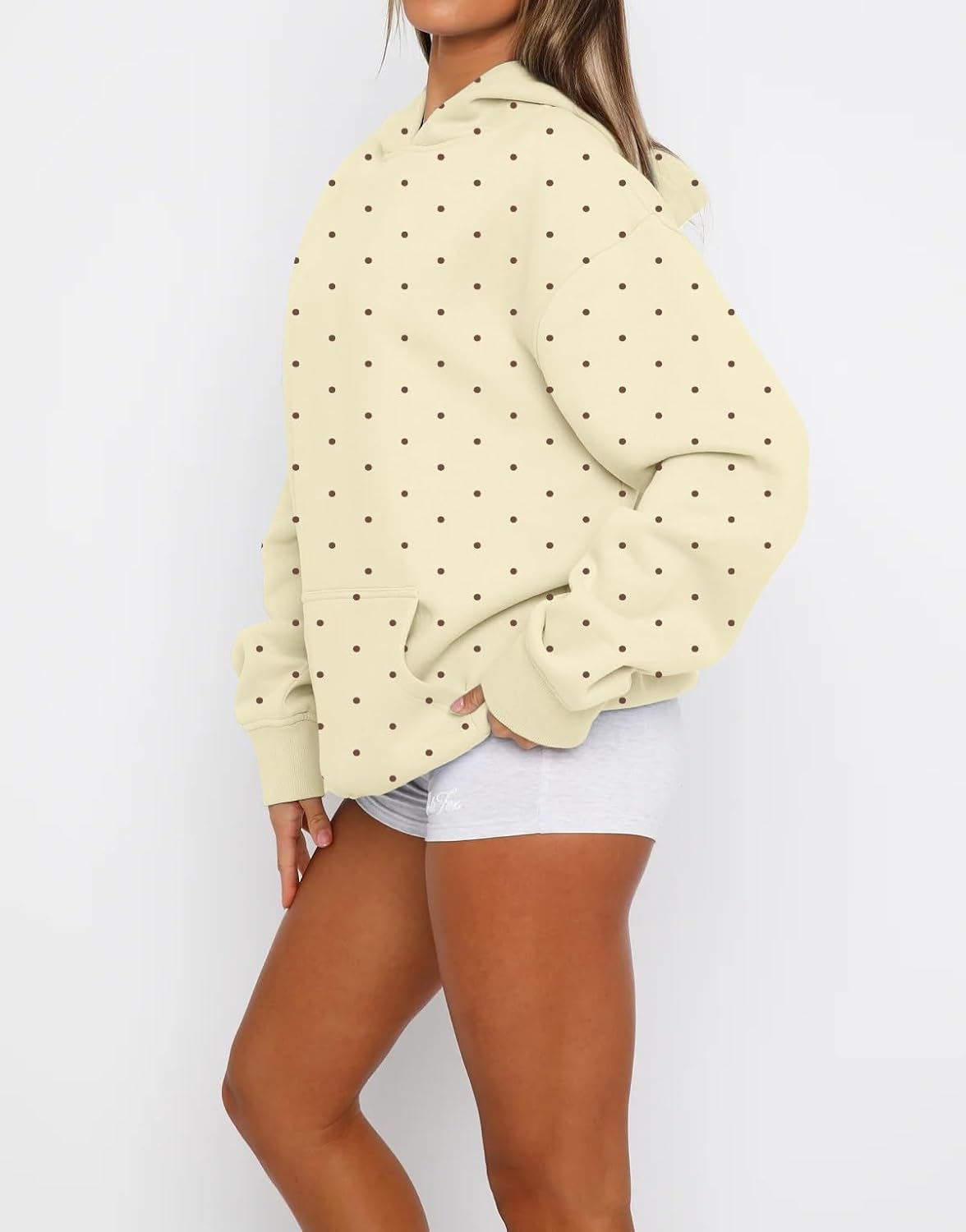 BAIGRAM Women Polka Dot Oversized Fleece Hoodies Sweatshirt-Drop Shoulder Loose Fit Y2K Aesthetic Hooded Pullover Fall Outfit - Image 2