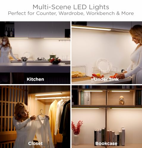 Image of Leetdud Under Cabinet Lighting Plug in 32 Inch, 120V Motion Sensor Lights Indoor, 3CCT 3000 /4000 /5000K, Aluminum Linkable Super Bright LED Counter Light with Timer for Kitchen, Closet, Golden, 4 Pack