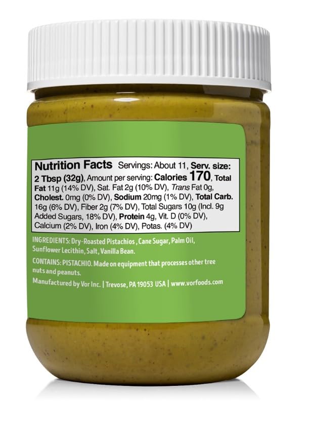 VOR Pistachio Cream, 100% dry-roasted pistachios with no added ingredients, 21 Oz.