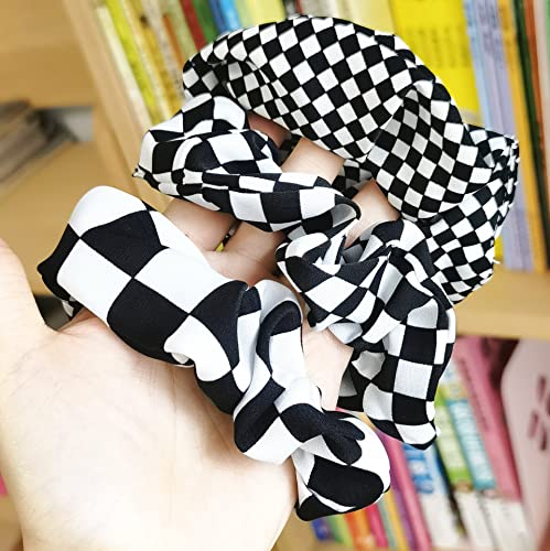 Checkered Plaid Scrunchies Black White Plaid Checkered Hair Scrunchies Checkerboard Bw17 (Black White Plaid-3 Pcs) #TOP3