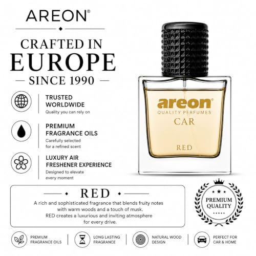 Image of AREON MCP03 Car Perfume 1.7 Fl Oz. (50ml) Glass Bottle Car Air Freshener Spray, RED Scent