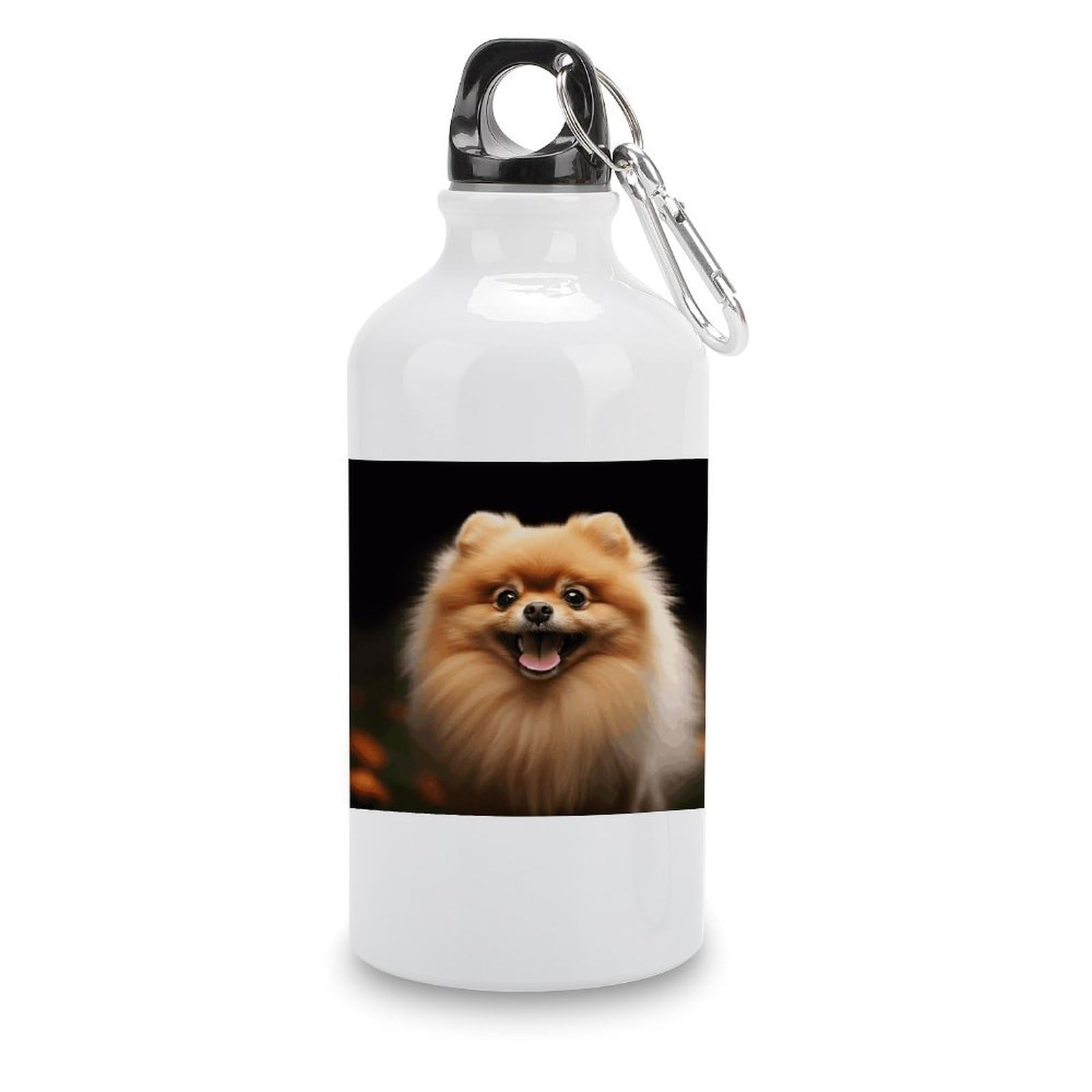 VstaDank Pomeranian Water Bottles Aluminum Sports Water Bottle with Lid&Hook Buckle Fashion Vacuum Insulated Water Bottles Hydration Flask Leak Proof Tumbler Keep Cold&Hot