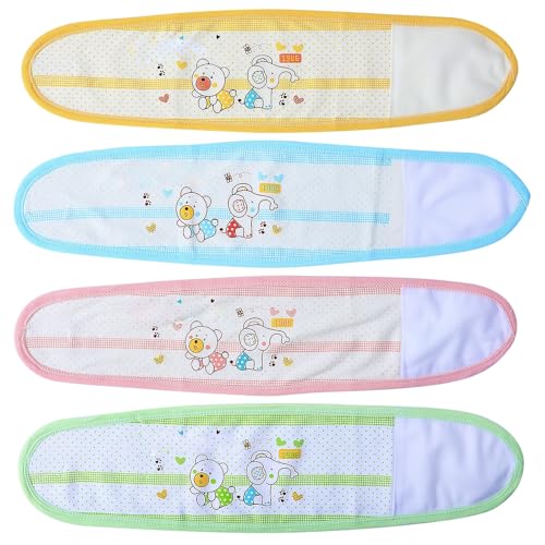 Image of Beavorty Newborn Belly Band 4Pcs Infant Navel Belt Cotton Umbilical Cord Wrap Cartoon Soft Baby Belly Button Band for Colic Relief and Tummy Protection