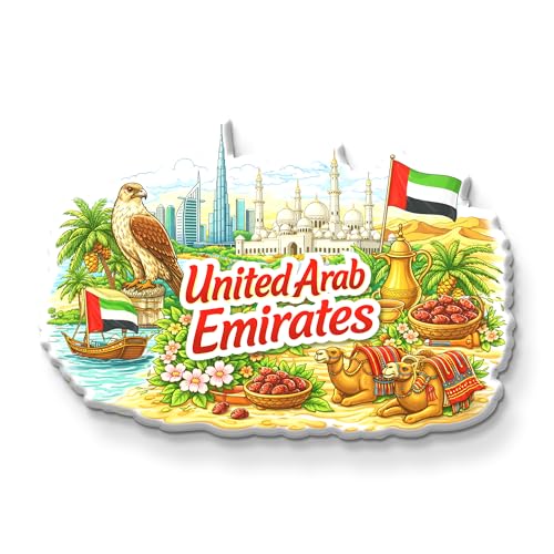 Nivaraprint United Arab Emirates Country Theme Souvenir Wooden Fridge Magnet for Refrigerator - United Arab Emirates Printed Stylish Magnet for Fridge Decoration (United Arab Emirates, Pack of 2)