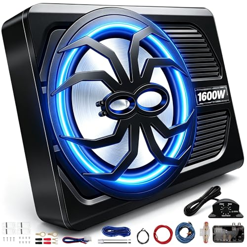 WDiYA 1600W Car Subwoofer, 10' Ultra-Thin Powered Under-Seat Sub with Built-in Amplifier,...