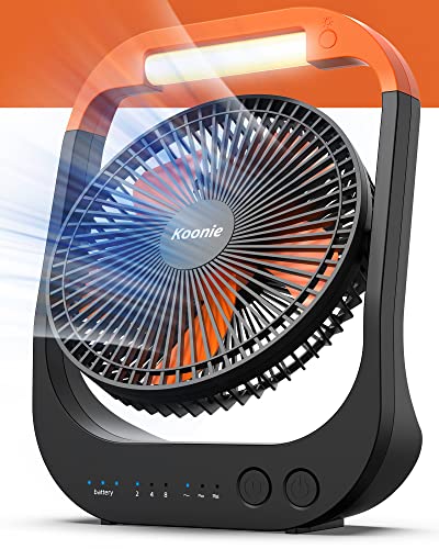 Konnie 8 inch Camping Fan with LED Lantern, 90hrs 20000mAh Rechargeable Battery USB Fan with 4 Speeds 350Â°Head Rotation, Desk Table Fan for Outdoor Tent Travel Picnic