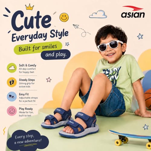 Image of ASIAN Henry-04 Kids Sandals with Dual Velcro Straps | Cushioned Footbed, Lightweight Sole, Open-Toe Casual Outdoor Sandals