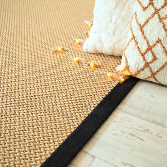 Decoweb Tapis Naturel en Sisal - Slow doré - Ganse Chenille Brun chiné - 80 x 150 cm