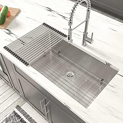 30" Undermount Kitchen Sink - Dcolora 30 Inch Stainless Steel Kitchen Sink with Round Corner X Grooves Rubber Pads 16 Gauge Rectangular Single Bowl Under Counter Mount Sink Basin