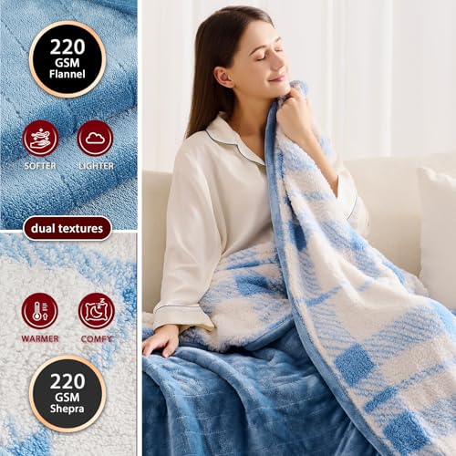 JKMAX Heated Electric Blanket Full Size - 72"x84" Flannel Heating Blanket with 10 Heating Levels & 5 Time Settings Over-Heat Protection, Winter Warmer for Adults with ETL Certification(Light Blue)