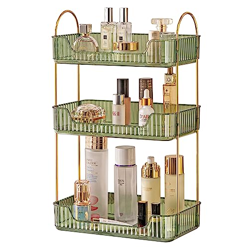 Image of Akinbas 3 Tier Bathroom Organizer Countertop Makeup Perfume Tray Skincare Organizer for Bathroom Dresser Vanity (Green)