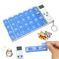 Sporgo Tablettenbox 7 Tage mit Alarm: Pillendose 7 Tage 4 Fächer, Medikamentenbox 7 Tage mit Timer und Wecker Erinnerung, Tragbarer Tablettenspender 7 Tage Tabletten Organizer für Medikamente (Blau)