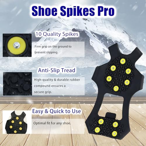 Universal Steigeisen 10 Zähne – Anti-Rutsch Schuhspikes für Winter, überziehbare Stretch-Ice-Grips für Schuhe & Stiefel, ideal für Schnee, Wandern & Spazieren (M)