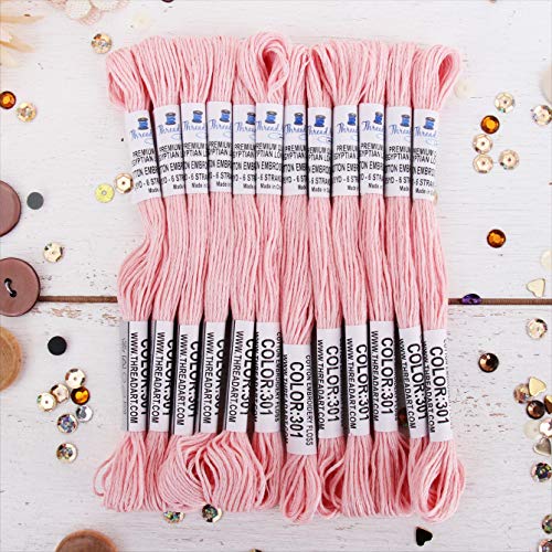 Image of 12 Skeins ThreadArt Cotton Embroidery Floss, Very Light Pink | Long fiber cotton embroidery floss for cross stitch, hand embroidery and bracelets. Six-strand floss separates easily.