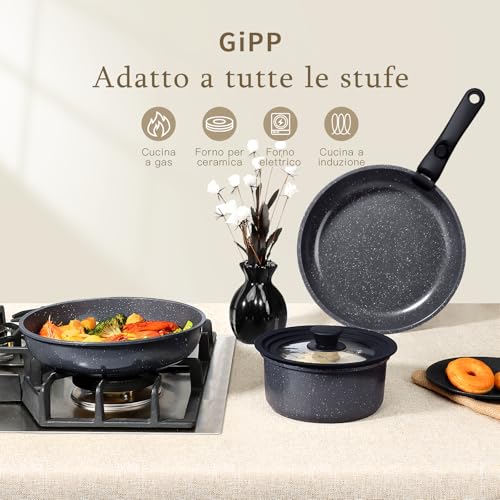 Set Di Pentole Antiaderenti In Ceramica Gipp Da 8 Pezzi Con Manico Staccabile, Pentole E Padelle Compatibili Con L'Induzione, Padelle Per Friggere E Salse Con Coperchio In Vetro - immagine 6