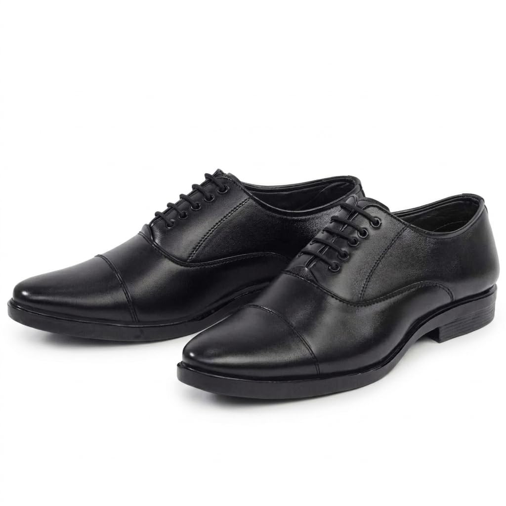 Men's Black Leather Oxford Cap Toe Lace-Up Formal Shoes-picture-21