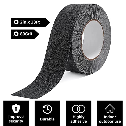 Image of Reniteco Anti Slip Tape - 2 inch x 33Ft, Black Heavy Duty Grip Tape - High Adhesion & Waterproof, No Residue Removal for Outdoor Stairs, Tile, Shower, Bathtub - Extra Grip Safety Tape