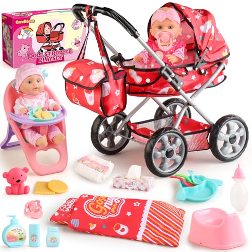 HuceePlay Baby Doll Stroller Set for Toddler Girls 3-5, A 12.5