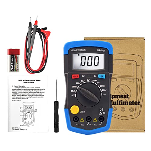 Digital Multimeter, Kapazitätsmesser Kondensator Tester GR-36D Professionelle Handheld Kapazität Tester 0.1pF bis 20000uF mit LCD Display, Daten Halten, Hintergrundbeleuchtung Funktion