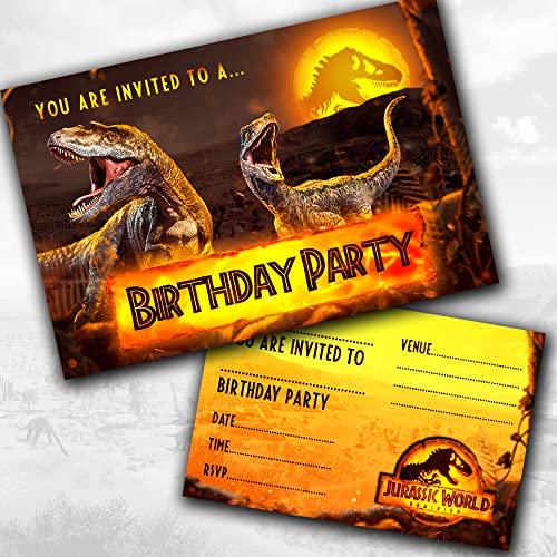 Dinosaur Invitations (WRITE ON) Birthday Party Invites (Pack of 12 & Envelopes)