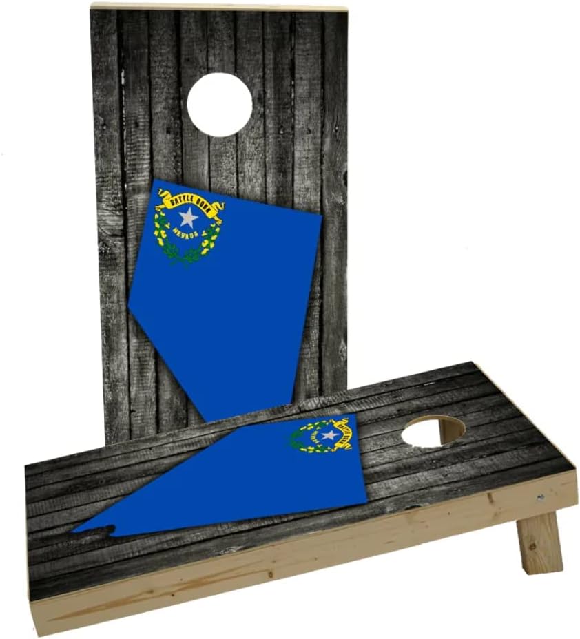 Wood Slate State Flag & Map (Nevada) Custom Cornhole Board Game Set