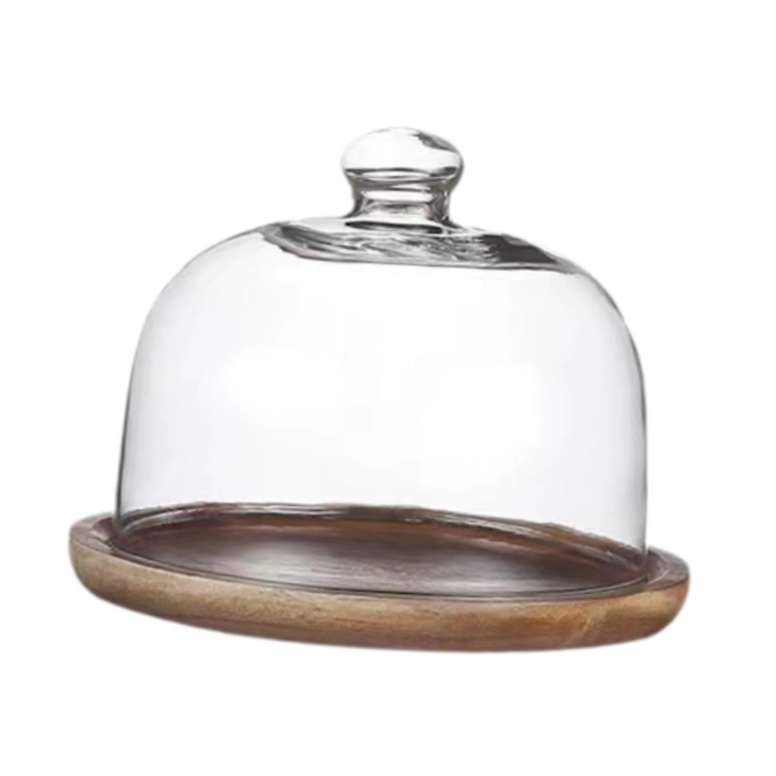 KESOTO Base de Madera para Tartas con Tapa de Cristal, Plato para Servir Postres, Bandeja para Tartas Y Dulces, Tapa de 13 Cm, Individual
