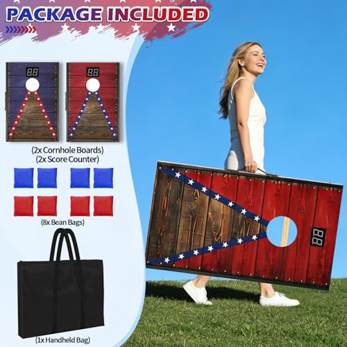Image of Electronic Cornhole Board Set 4x2ft 3x2ft 2x1ft, Automatic Scoring Corn Hole Games for Adults & Kids, Wooden Portable Cornhole Set with 8 Bean Bags & Carrying Bag for Outdoor, Tailgate, Party