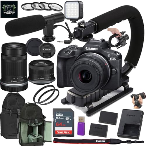 Canon EOS R100 Mirrorless Camera w/Canon RF-S 18-45mm f/4.5-6.3 is STM And RF-S 55-210mm f/5-7.1 is STM Lens + Camera Sling Backpack + Extra Battery + 64GB Memory + More (22pc Bundle) (Renewed)